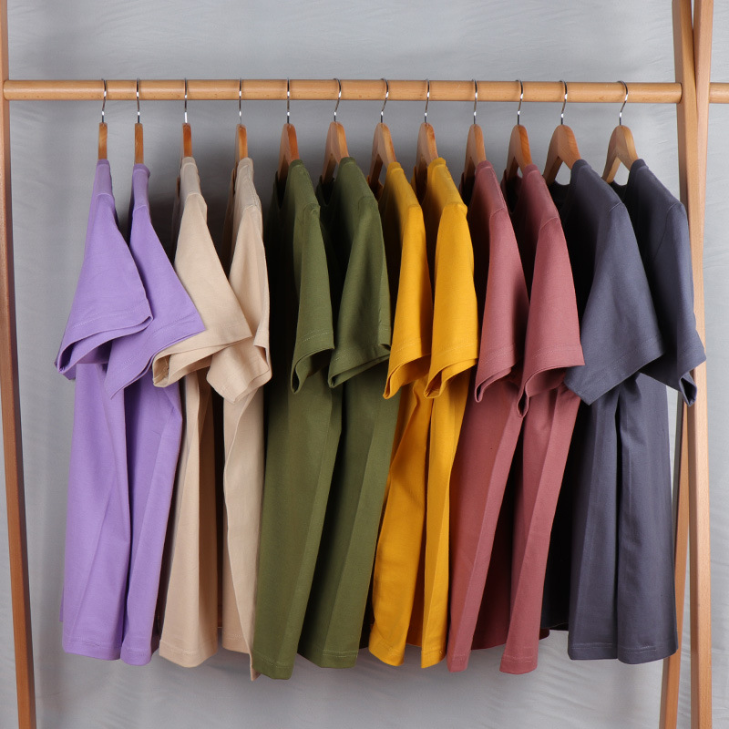 Cold Color Haze Blue Purple T-Shirt Men's Heavy Cotton Solid Color Multi-Color Trendy Retro Basic Four Seasons Base Shirt