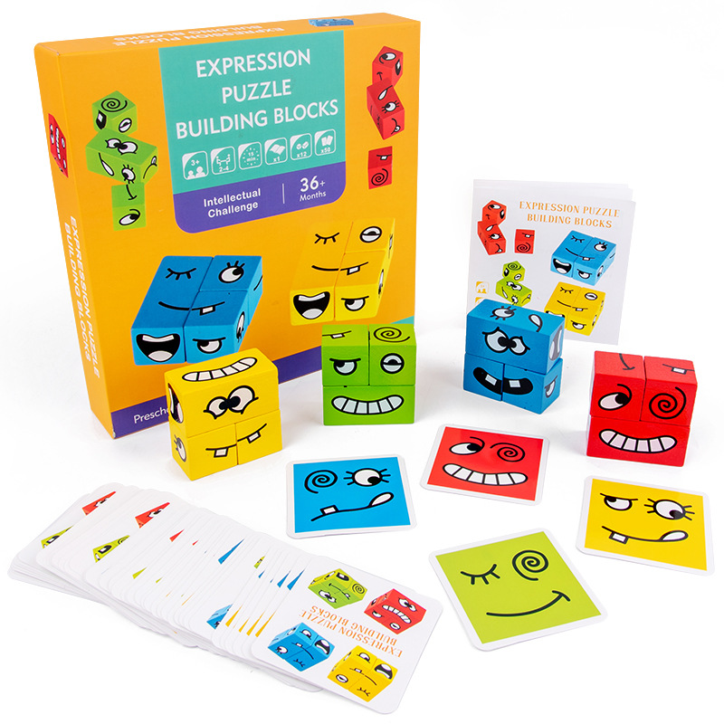 New Face-changing Rubik's Cube Building Blocks Children's Toys Benefit Intelligence Parent-child Board Games Wooden Challenge Level Toys