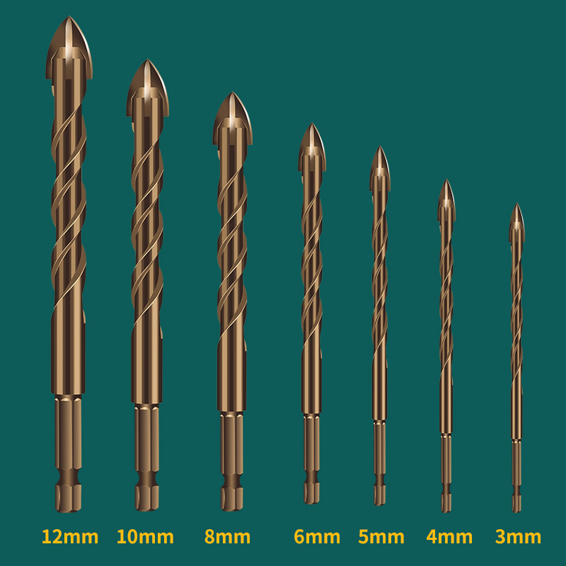 セラミッククロス合金ドリルビットセットガラスセラミックタイル鉄壁掘削用4カットタイルドリルビットキット硬質材料用|undefined
