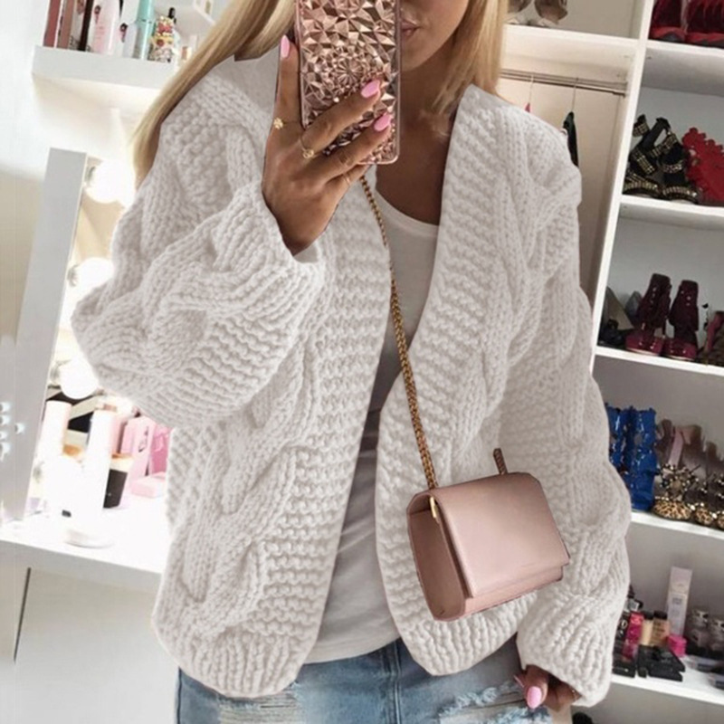 Amazon 2023 autumn and winter wish new sweater women Europe and the United States rough thick line twist knit cardigan sweater women