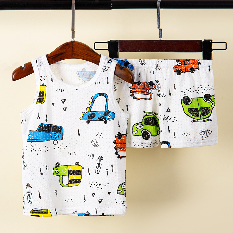 Summer and Summer Mesh Two-Piece Set Call Baby Thin Suction Sleeveless Boys' Children's Wear Cotton Shorts Daughter Children's Vest Set