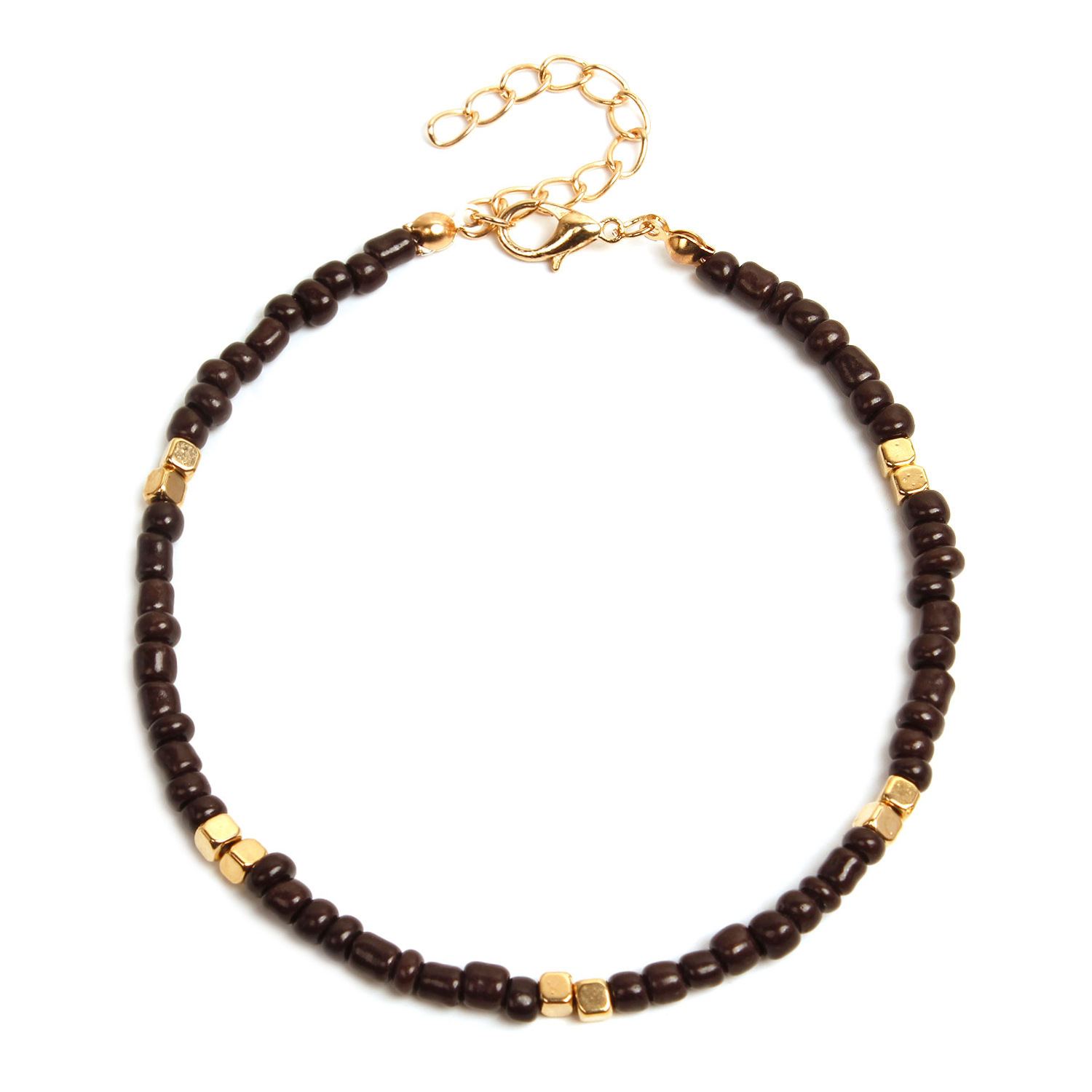 European and American Cross-border Jewelry New Golden Bead Beach Anklet Women's Fashion Handmade Threading Square Alloy Foot Ornaments