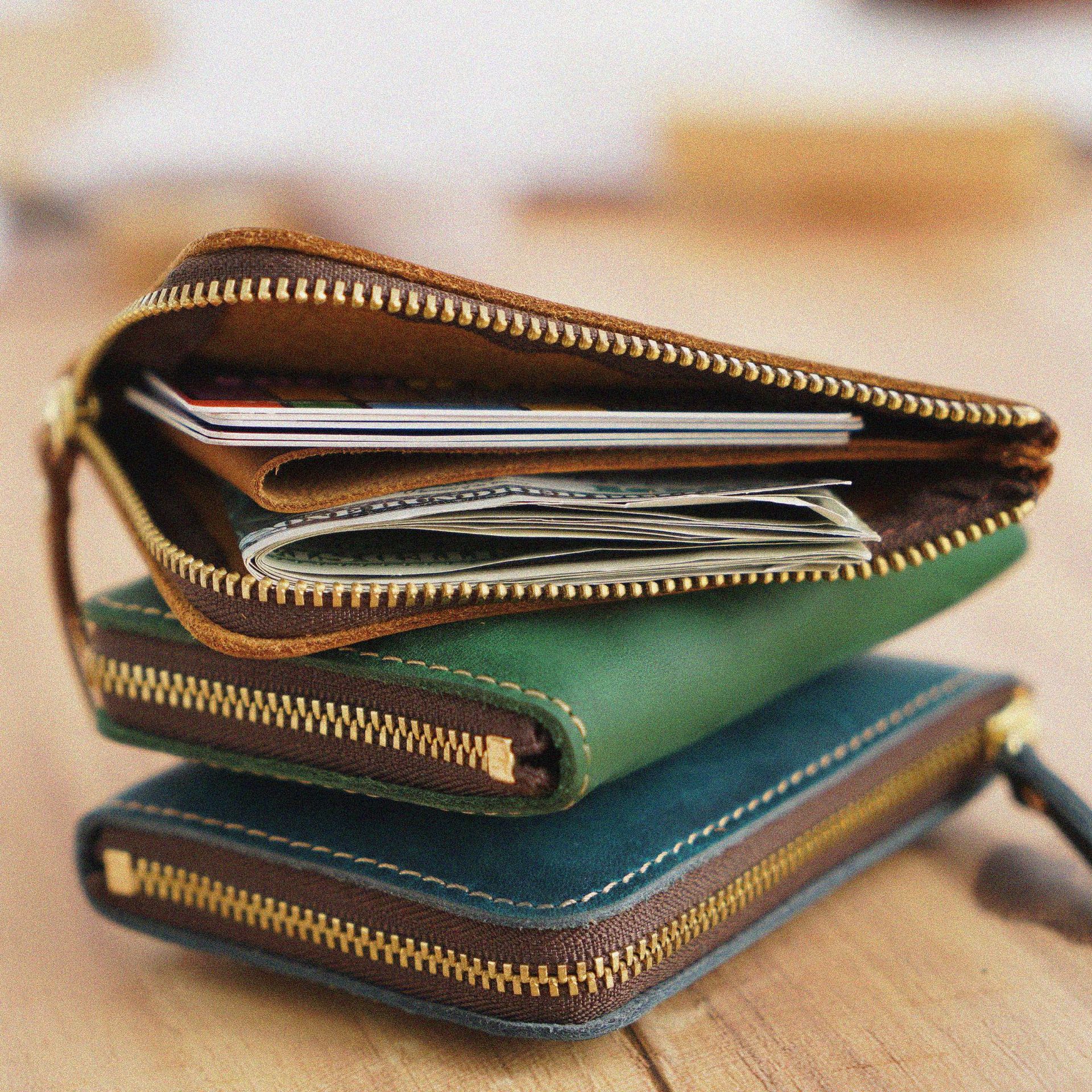 Simple Handmade Genuine Leather Card Bag Short Vintage Crazy Horse Leather Zipper Wallet Head Layer Cowhide Wallet Foreign Trade Spot