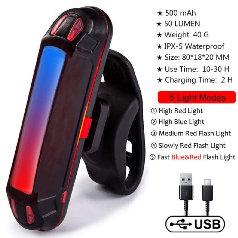 Wholesale bicycle tail light super bright USB rechargeable single car light tail light mountain bike warning tail light bicycle accessories