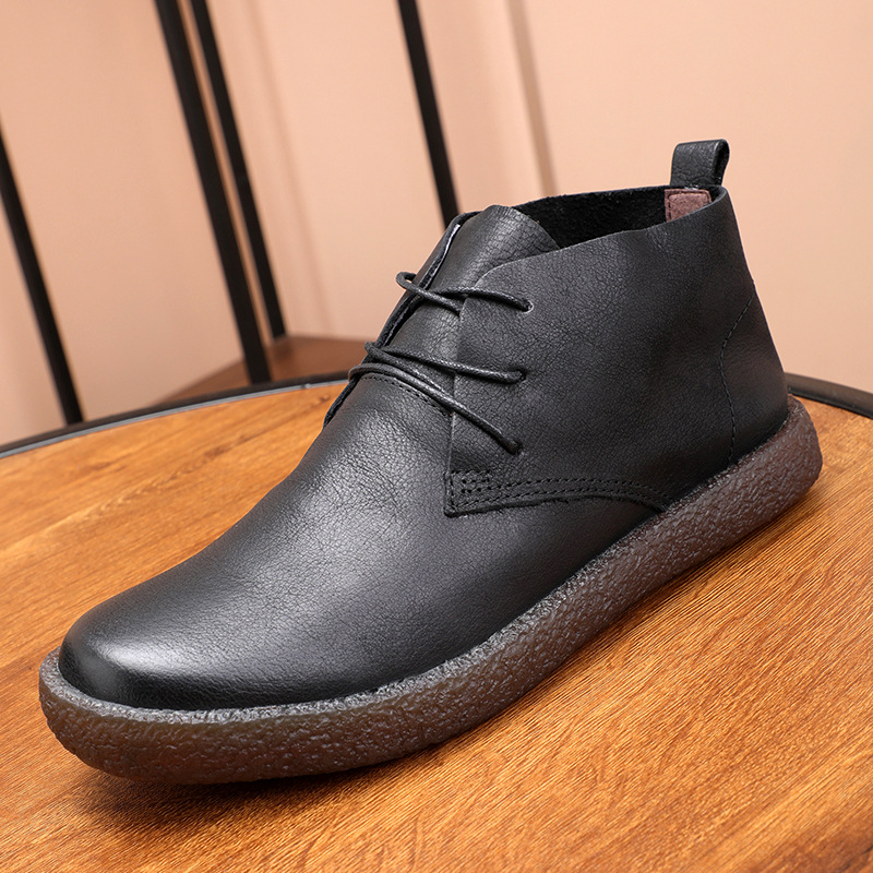 A generation of high-top casual shoes head layer cowhide retro old soft leather beef tendon soft bottom Martin shoes spring and autumn short boots
