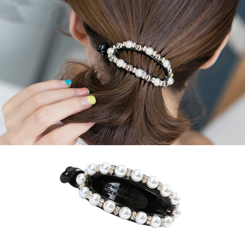Fermaglio per capelli ovale cavo con strass di perle alla moda coreana, accessori per capelli all'ingrosso, fermaglio per coda di cavallo per adulti, grande fermaglio a torsione, fermaglio con impugnatura all'ingrosso_voghion.com