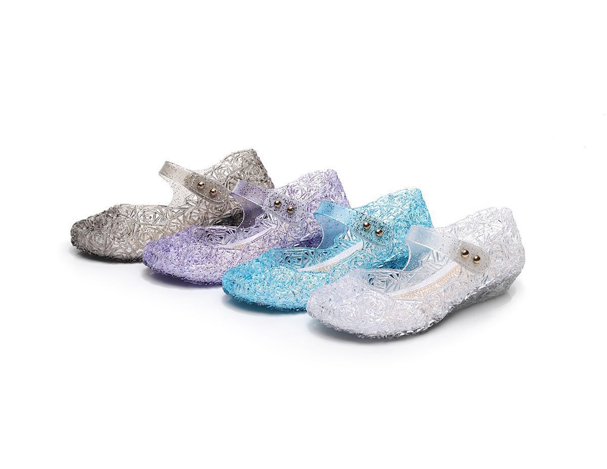 Cross-border Crystal Children's Sandals Summer Snow Princess 2 Elsa Girls Princess Shoes High Heel Crystal Sandals PVC Spring and Summer