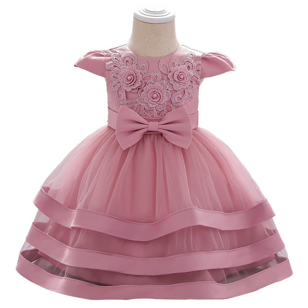 Handmade Beaded Princess Dress For Girls Embroidered Butterfly Bow Net Yarn Puff Skirt Baby's First Birthday Gown