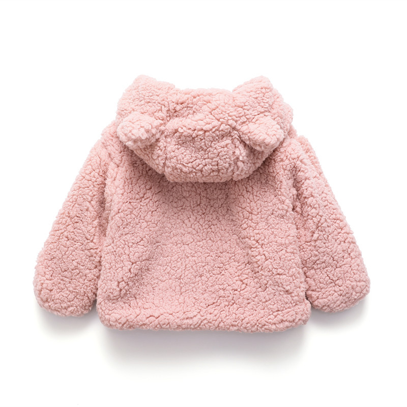 2024 Baby Bear Ears Cute Coat for Boys and Girls Solid Color Hoodie Jacket Children's Wool Sweater