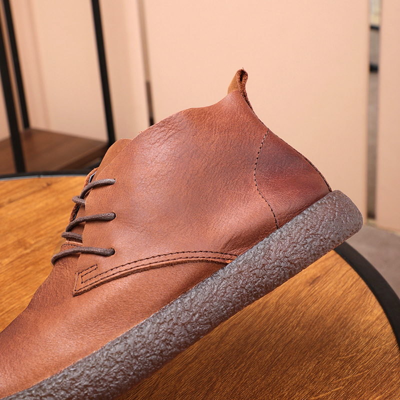 A generation of high-top casual shoes head layer cowhide retro old soft leather beef tendon soft bottom Martin shoes spring and autumn short boots