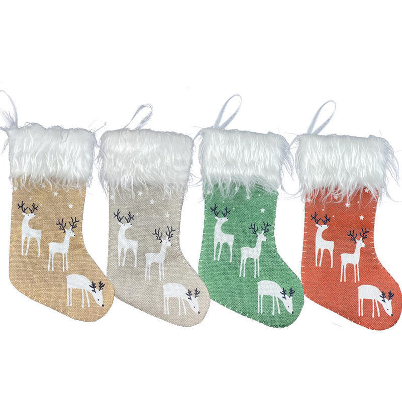 Amazon small size Christmas Stocking Hanging Candy Gift Bag Decorations Imitation Printed Deer Sock Christmas Stocking Christmas Decoration