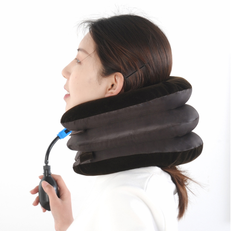 Wholesale inflatable cervical traction device inflatable neck cervical traction device half velvet neck massage pillow