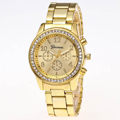 Foreign trade chattering explosions Geneva steel band watch alloy diamond watch women's three-eye Business Men's Watch