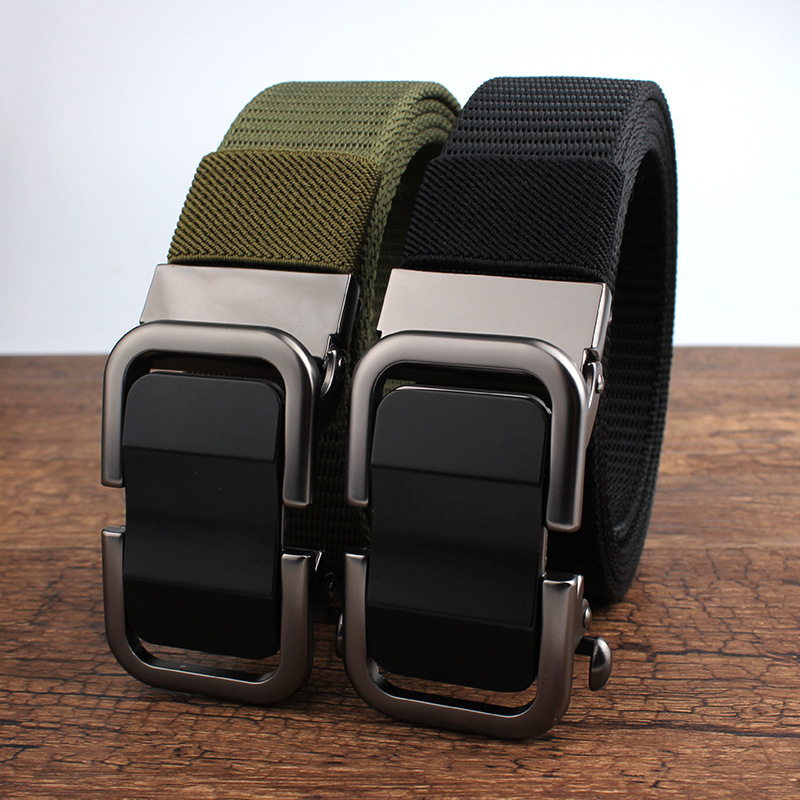 Automatic men's leather belt toothless alloy buckle nylon woven belt outdoor tactical casual canvas belt