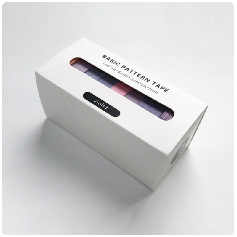 Solid Color Base and Paper Tape Simple Plaid Hand Account Tape 8 Pack Combination Boxed Hand Account Tape