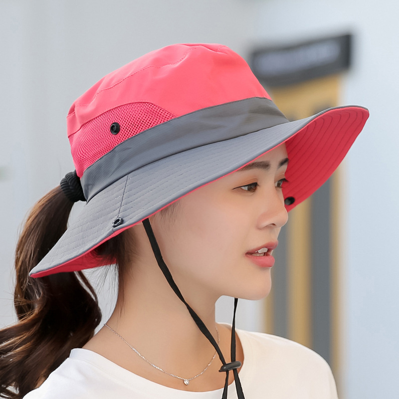 Summer breathable mountaineering hat summer women's outdoor sun hat ponytail hole fisherman hat sun protection sun hat parent-child