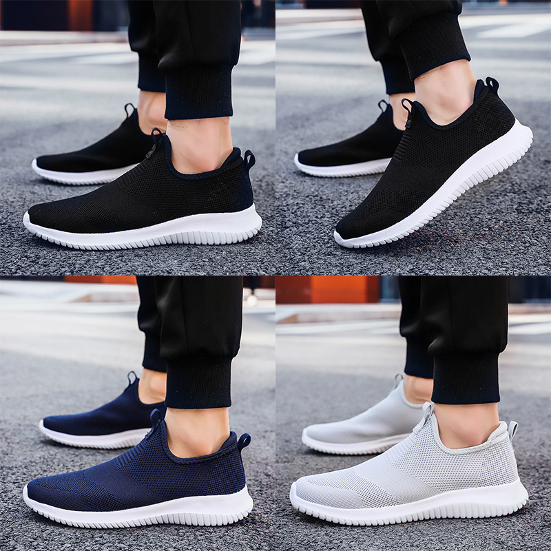 Cross-border wish2023 Four Seasons Flying Sneakers Couple Mesh Shoes Slip-on Lightweight Lazy Shoes 48 Large Size Shoes