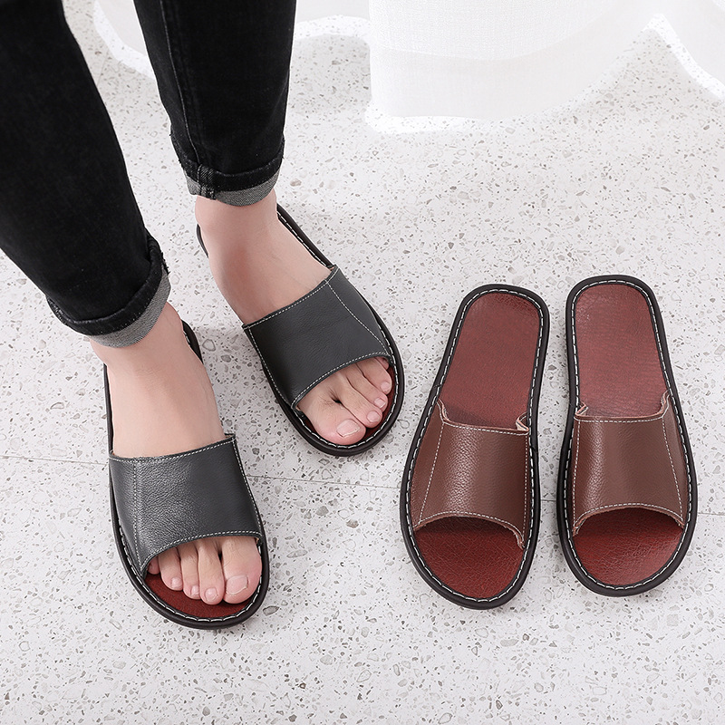 2023 Summer vamp made of first layer cowhide home slippers for men