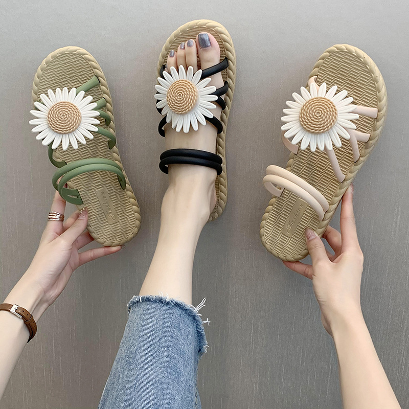 Sandals and Slippers Women's Summer New Arrival Chrysanthemum Slippers Fashionable All-Match Flat Internet Celebrity Instagram Style Roman Style Sandals