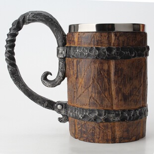 Foreign trade explosions large capacity simulation wood cup stainless steel liner mug large handle log shape water Cup