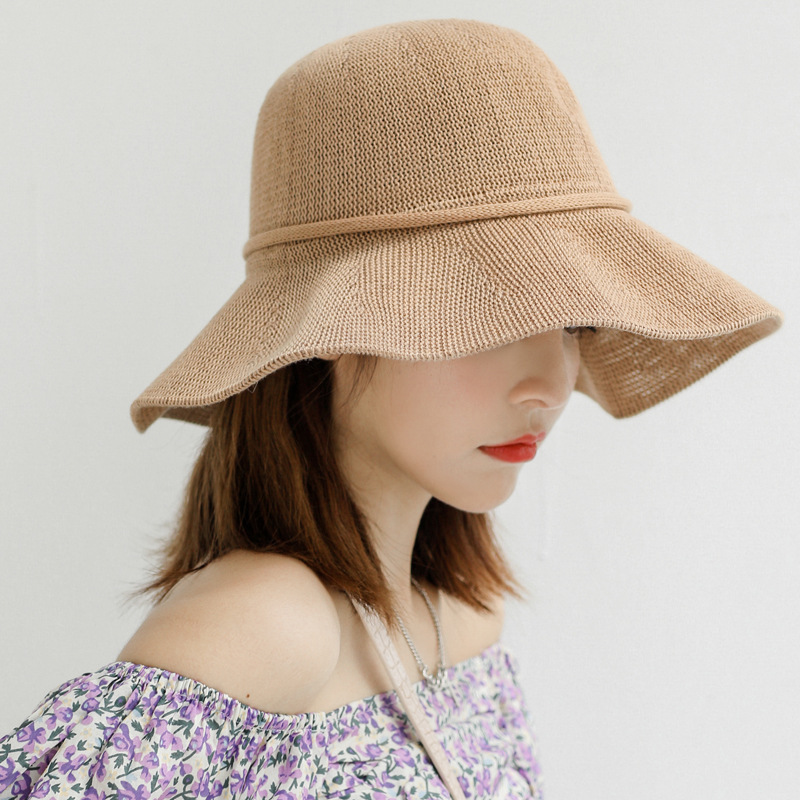 One Pan Hat Women's Summer New All-match Breathable Sun Protection Sun Hat Cotton Yarn Straw Hat Bow Fisherman Hat
