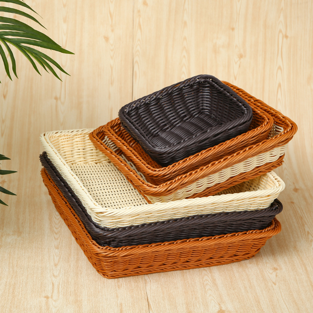 Rattan-like woven bread basket snack basket supermarket display basket display basket storage basket square Rattan woven fruit basket
