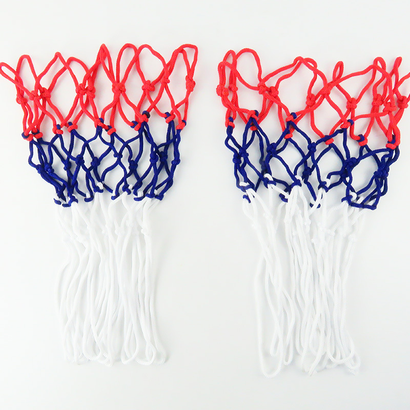 Standard size professional game basketball net red White blue three-color woven polypropylene round crocheted rope net in stock sales