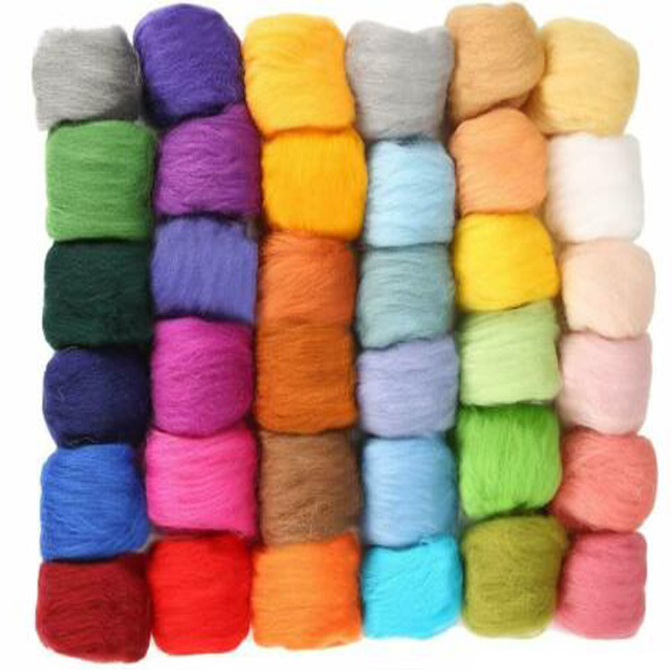 Spanish staple wool poking wool felt colored wool strips wholesale fixed dyeing wool felt material bag