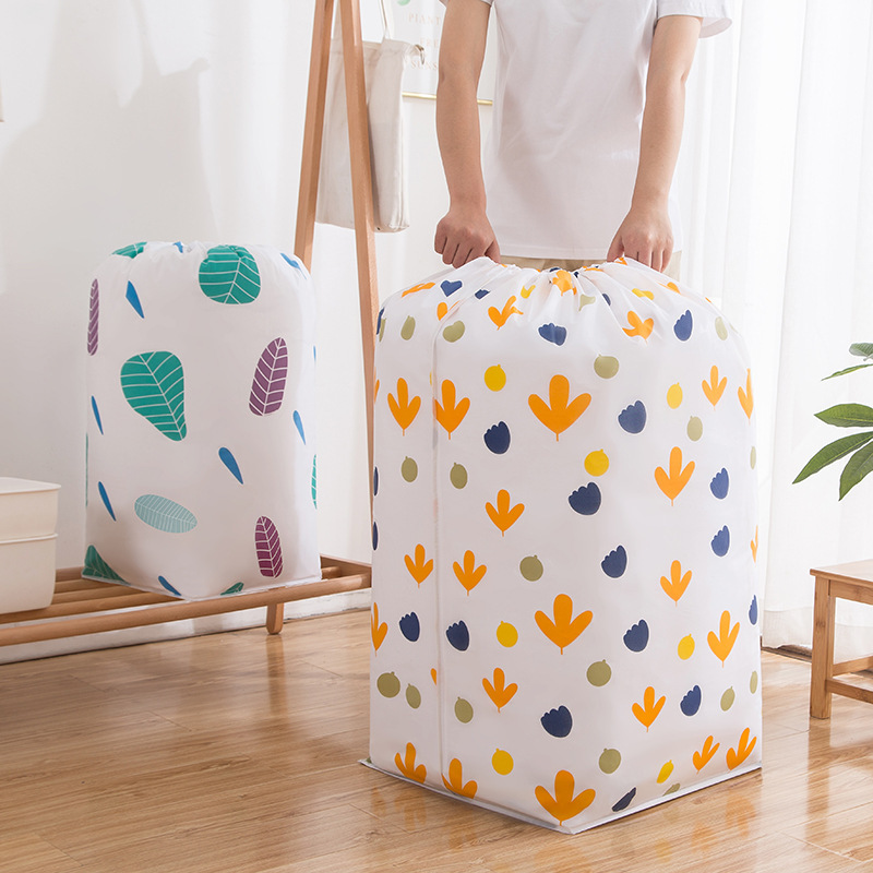 Cylinder Quilt Storage Bag PEVA Home Dustproof Quilt Bag Beam Drawstring Waterproof and Moisture-proof Finishing Storage Bag