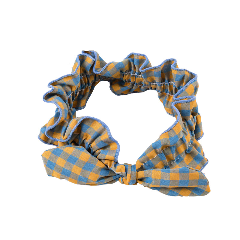 South Korea Fabric Hair Accessories Cyber Celebrant Face Wash Headband Bow Hair Band Sweet Girl Plaid Hair Band in stock