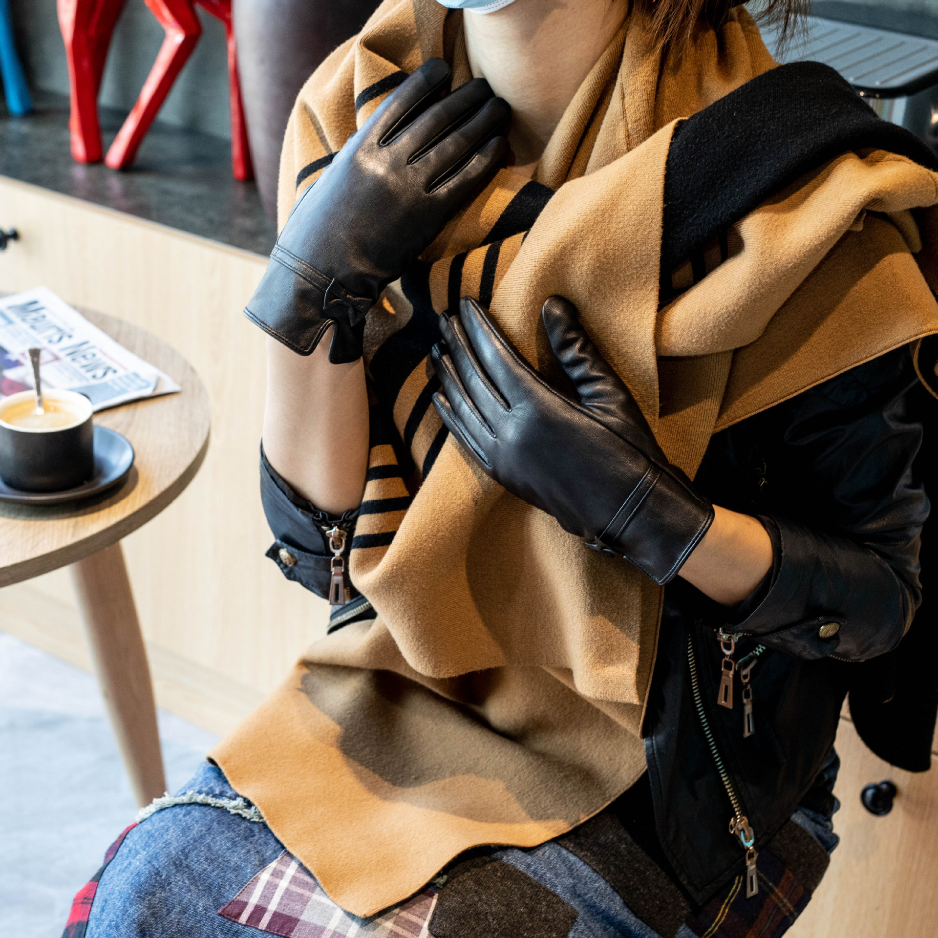 [Baoding Exhibition] Women's Leather Gloves Riding Sheepskin Gloves Winter Warm fleece-lined Touch Screen Leather Gloves