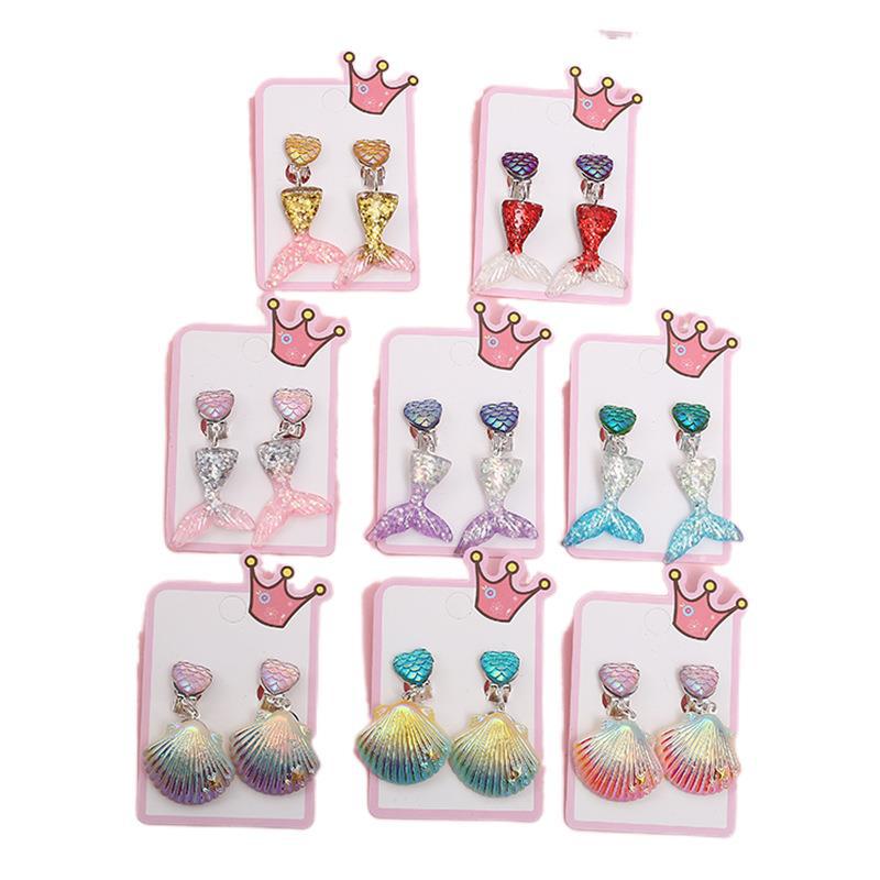 Children's Ear Clip Ocean Wind Gradient Cute Cartoon Princess Children's Baby Earrings All-match Earrings without Ear Holes