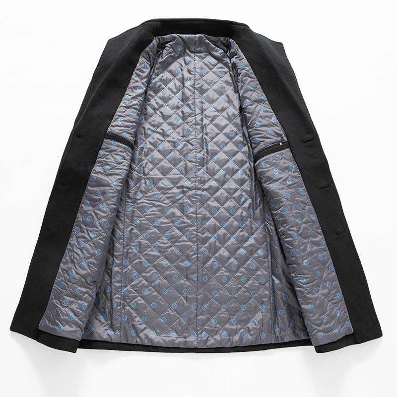 Autumn and Winter new mid-length woolen coat men's fashion cotton-padded non-ironing wool coat coat stand lapel woolen men
