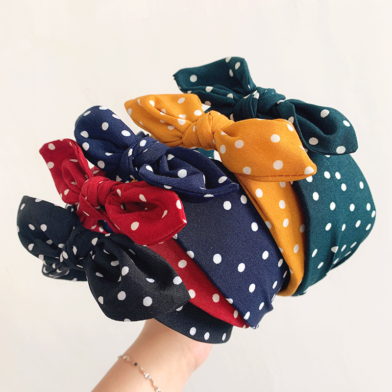Korean Style Polo Dot Simple Rabbit Ear Knot Hair Band ins Wide Bow Fabric Headband Cyber Popular Super Fairy Hair Accessories
