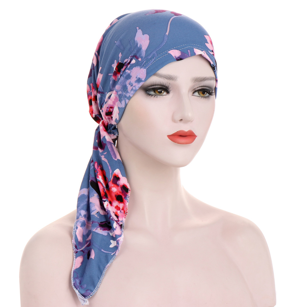 AliExpress new European and American arc two tail cap Muslim Baotou hat flower cloth pullover small cap spot