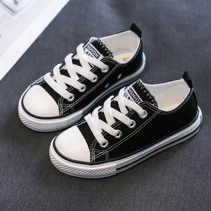 Children's Canvas Shoes 2024 Spring and Autumn Korean-style Low-top Lace-up Boys and Girls Shoes Baby White Shoes Casual Cloth Shoes