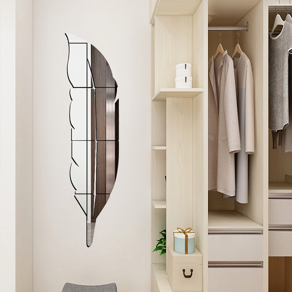 New Feather Mirror Wall Stickers 6-piece Three-dimensional Mirror Wall Stickers for Entrance Fitting Room Mirror Stickers Decorative YKL613