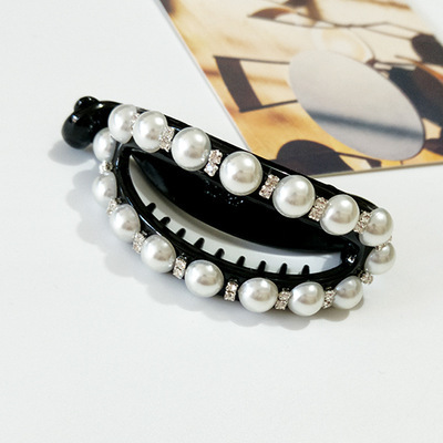 Fermaglio per capelli ovale cavo con strass di perle alla moda coreana, accessori per capelli all'ingrosso, fermaglio per coda di cavallo per adulti, grande fermaglio a torsione, fermaglio con impugnatura all'ingrosso_voghion.com