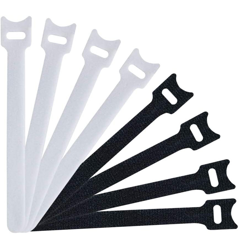 Factory spot wholesale hook and loop tie back-to-back hook and loop strap punch Cat Head T-shaped data cable line management belt