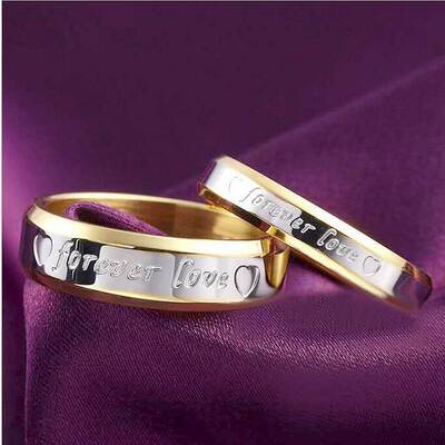 Korean Style Simple Forever LOVE Titanium Couple Ring 18K Gold Ring European and American Cross-border Jewelry