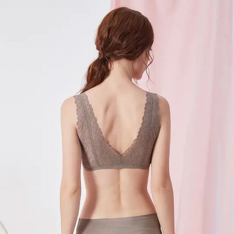 Front buckle underwear women's gathered seamless lace back bra wireless small chest anti-sagging breast contracting thickened bra