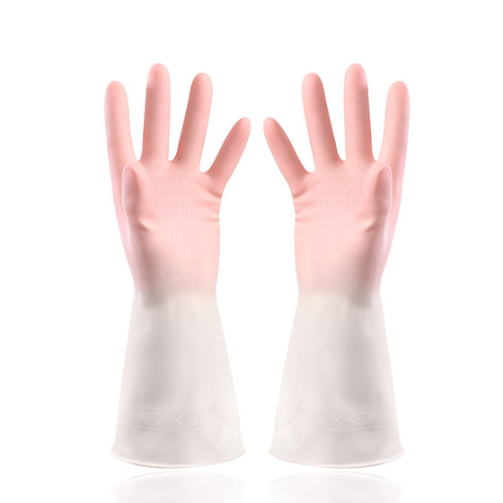 Two-color Household Cleaning and Washing Gloves Kitchen Washing and Washing Clothes Rubber Thin Durable Waterproof Plastic