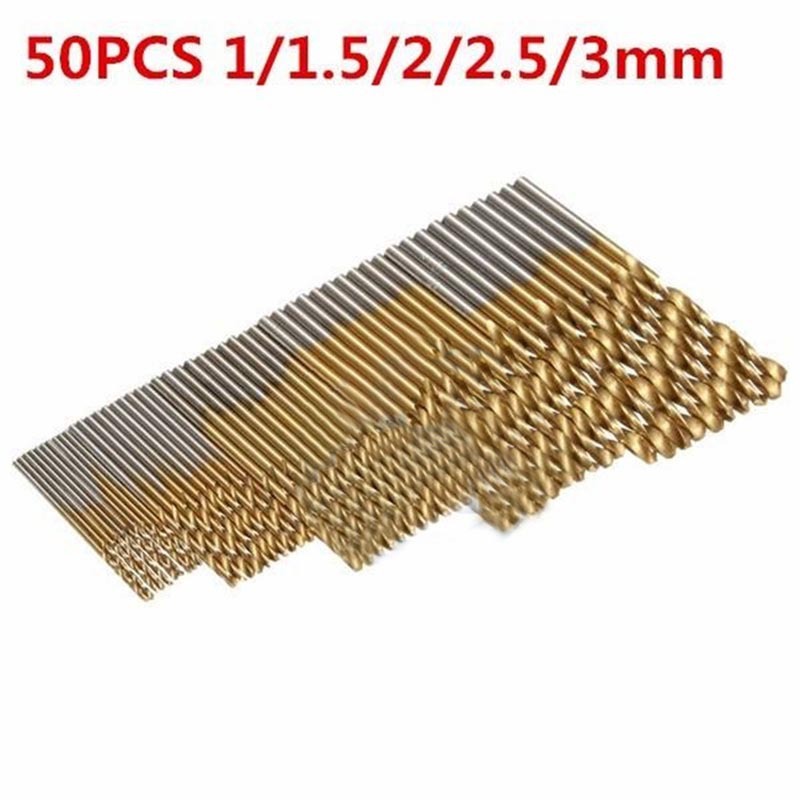 メーカー直販50pcチタンメッキ麻花ドリル金色高速鋼4241直柄ドリル1-3mmセット木工穴|undefined