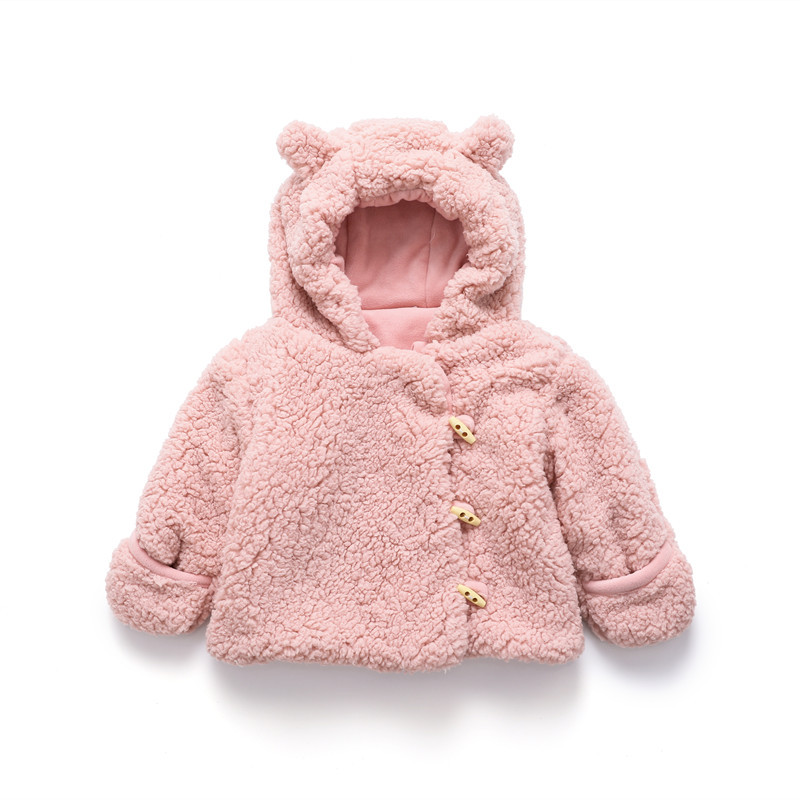 2024 Baby Bear Ears Cute Coat for Boys and Girls Solid Color Hoodie Jacket Children's Wool Sweater