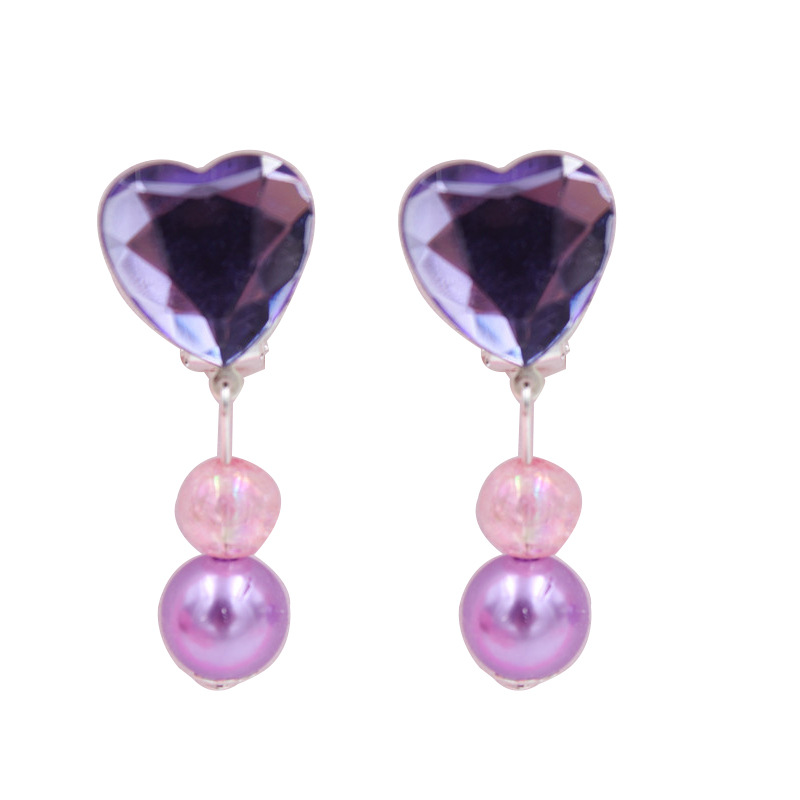Cartoon children's ear clip non-pierced colored diamond hanging beads tassel earrings girls' decorative earrings pair price