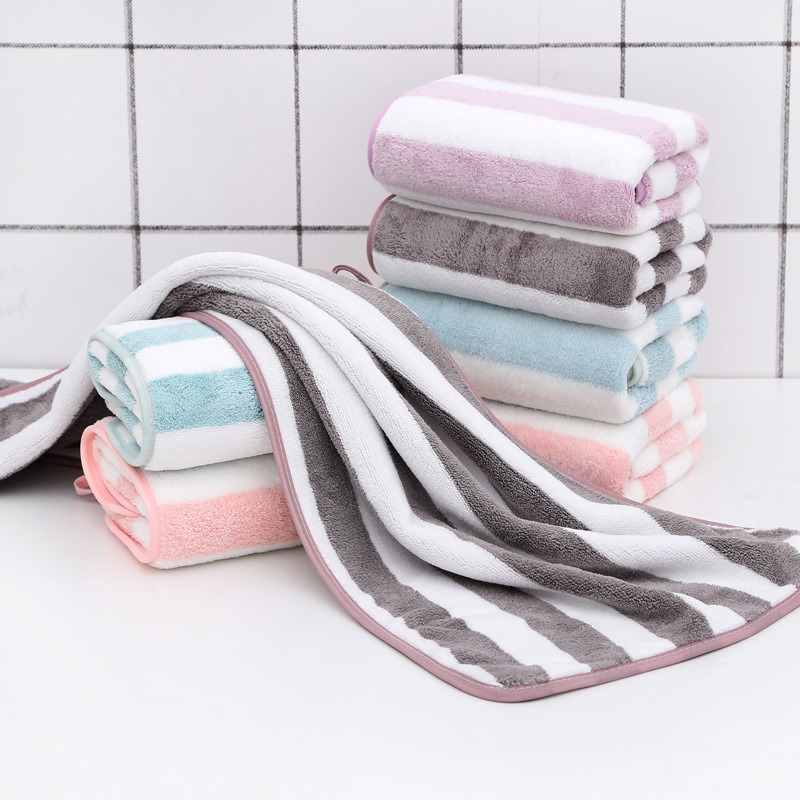 35*75 coral fleece warp knitting stripes cationic towel strong absorbent beauty salon Korean towel thickened cross-border
