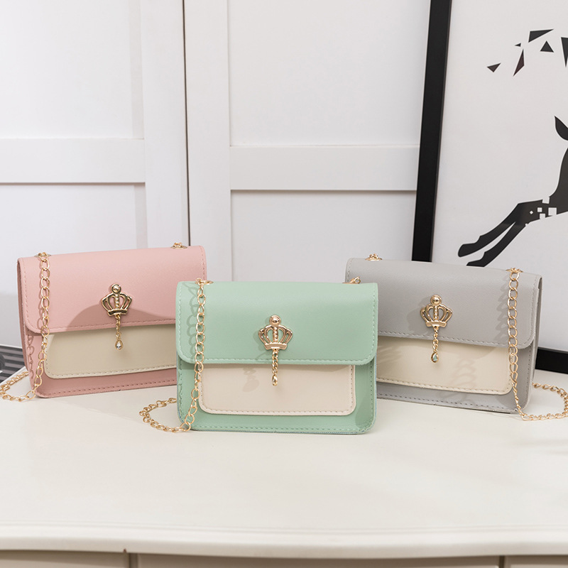 Foreign Trade Women's Bag 2022 Summer and Autumn New Macaron Mobile Phone Bag Crown Jewelry Chain Small Square Bag Single Shoulder Crossbody Bag