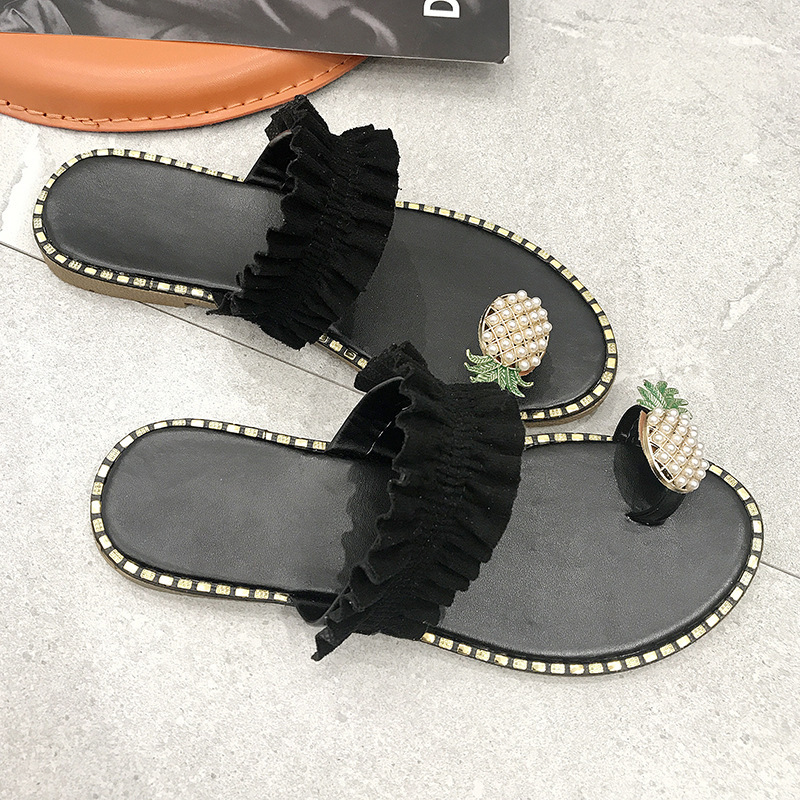 2022 Summer New Pineapple Sandals and Slippers Korean Fashion Women's Shoes Student Pearl Women's Shoes Foreign Trade Women's Slippers
