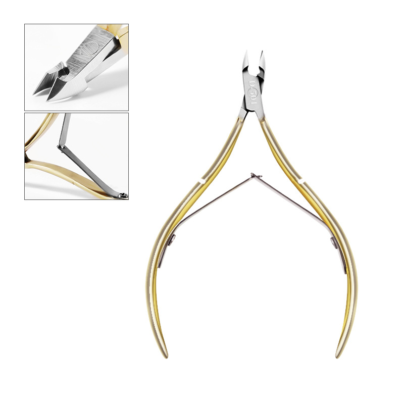 Cross-border nail art dead skin scissors to remove dead skin barbed nail clippers golden stainless steel nail art tools wholesale