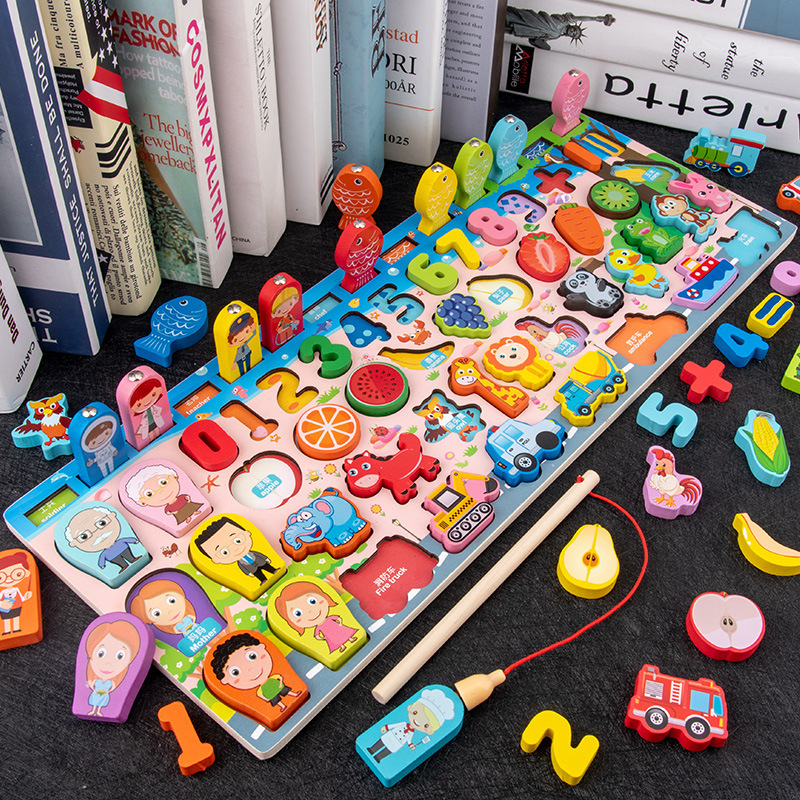 Early Education Seven-in-One Logarithmic Board Multifunctional Computing Magnetic Fishing Game Children's Digital Cognitive Wooden Toys